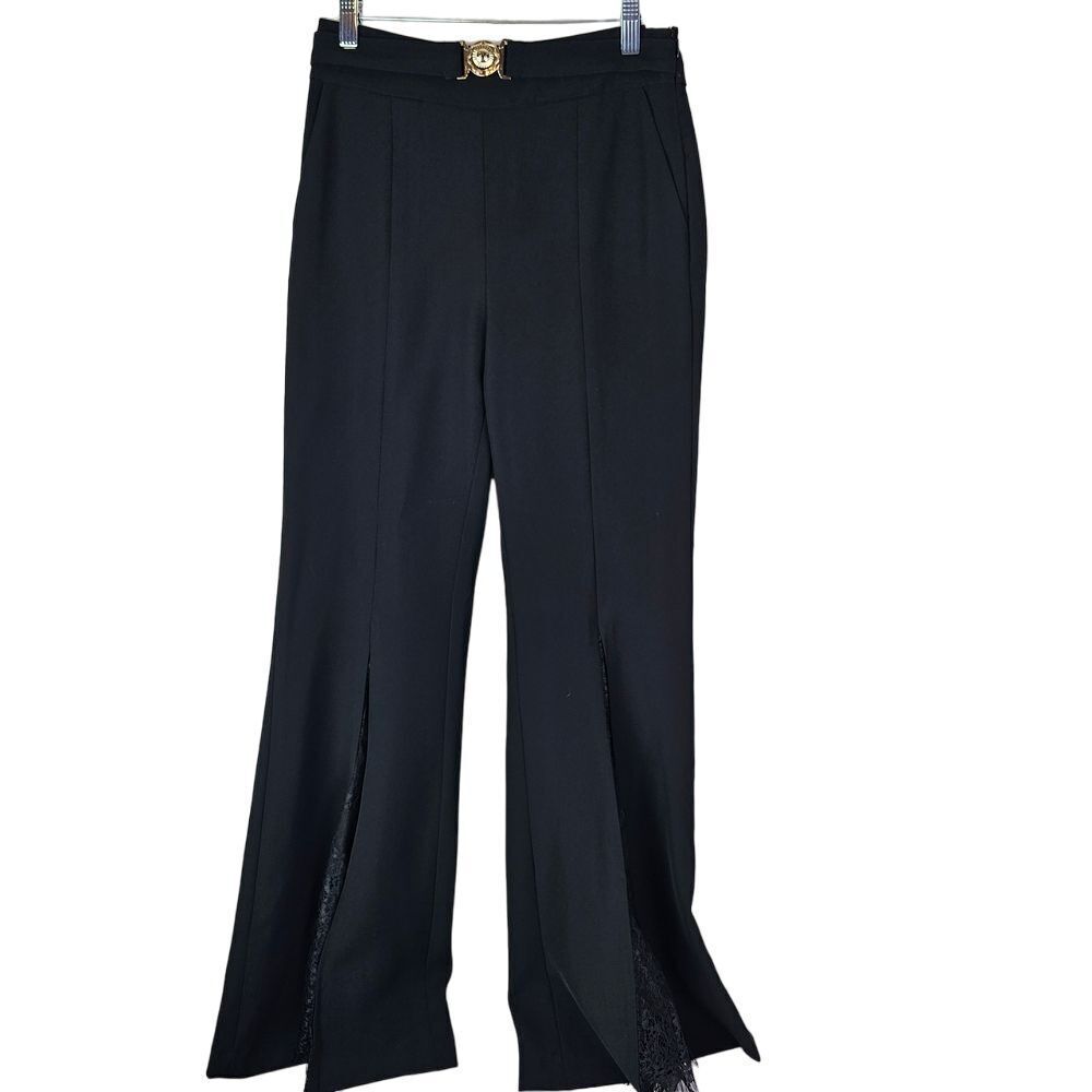 Eva Ouxiu‎ Women's Black Split Front Lace Trim Cocktail Pants Size S
